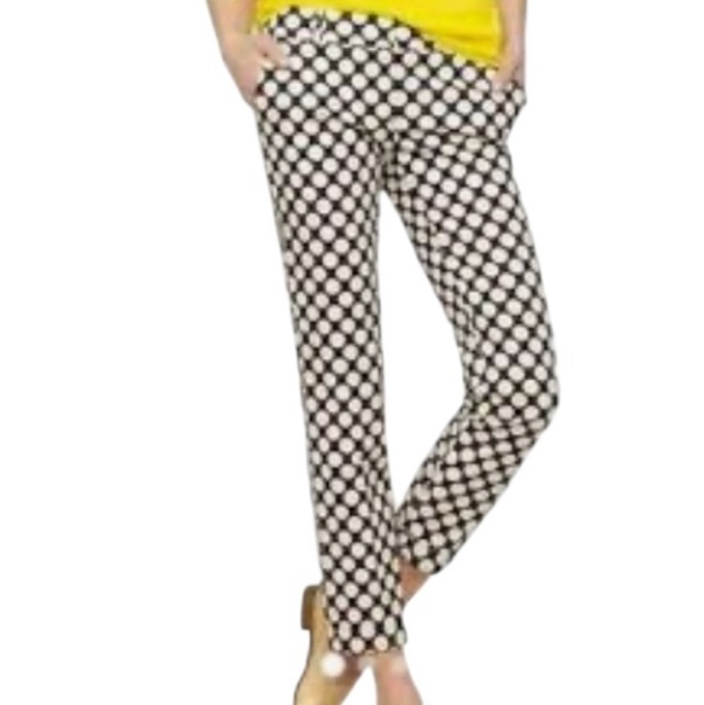 J. Crew Navy Blue with Cream Polka Dots Cafe Capri Pant 0